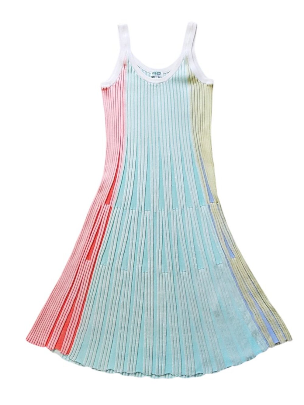 Kenzo Women's Multi-Color Pleated Geometric Ribbed Fitted Dress - Small - Picture 2 of 6